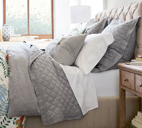 Belgian Flax Linen Diamond Quilt & Sham Flagstone Pottery Barn