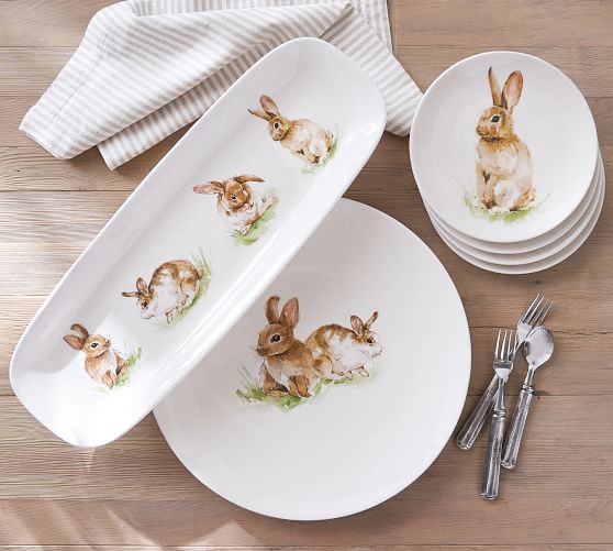 Pasture Bunny Salad Plate, Mixed Set of 4 Pottery Barn