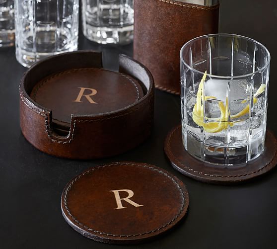 Saddle Leather Drink Coaster, Set of 6 Pottery Barn
