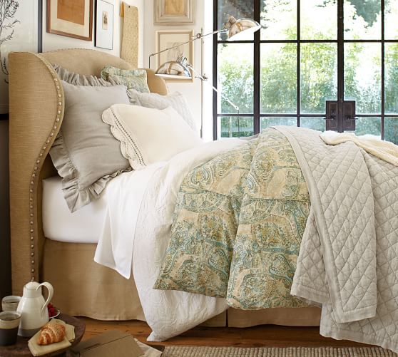 Raleigh Upholstered Wingback Bed & Headboard Pottery Barn