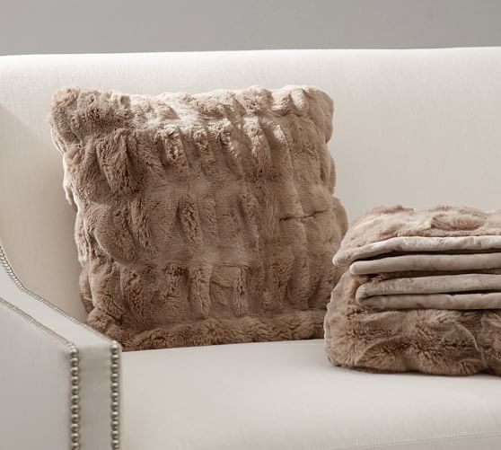 Ruched Faux Fur Pillow Cover Taupe Pottery Barn