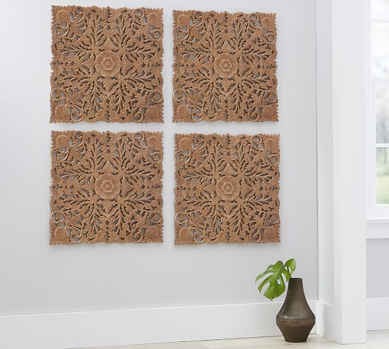Ornate Carved Wood Panel Wall Art Set of 4 Pottery Barn