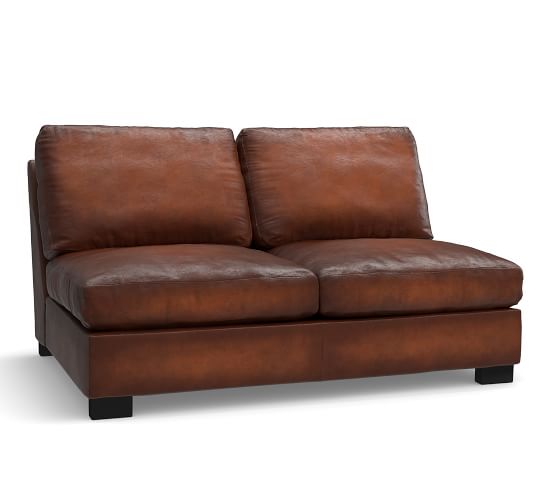 Turner Leather Armless Love Seat Pottery Barn Turner Leather Armless Love Seat