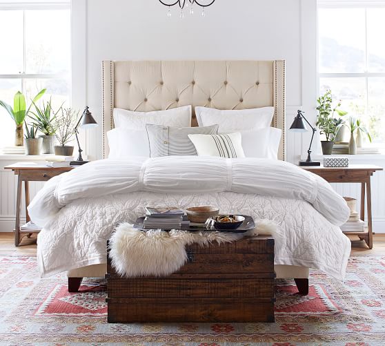 Harper Upholstered Tufted Tall Bed & Headboard Pottery Barn