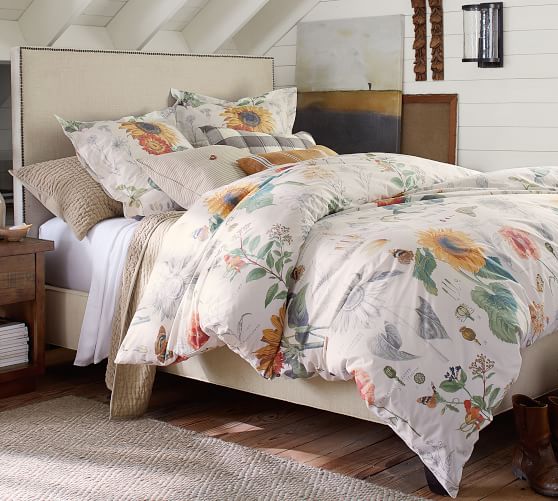 Fillmore Square Upholstered Bed & Headboard Pottery Barn