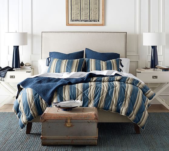 Fillmore Square Upholstered Bed & Headboard Pottery Barn