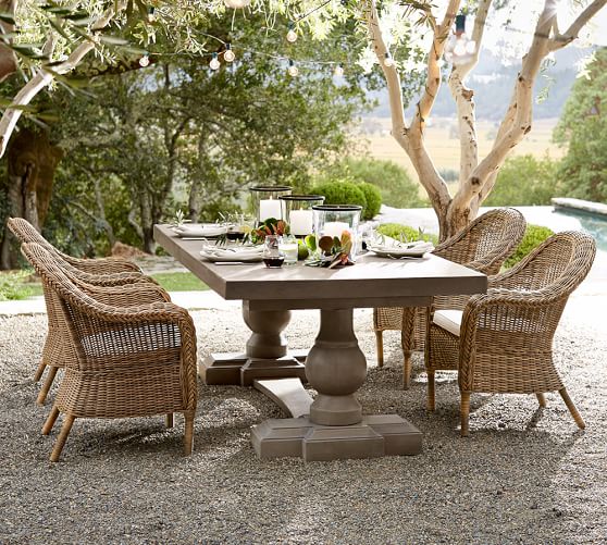 Scarlett Concrete Rectangular Dining Table & Torrey RollArm Chair Set