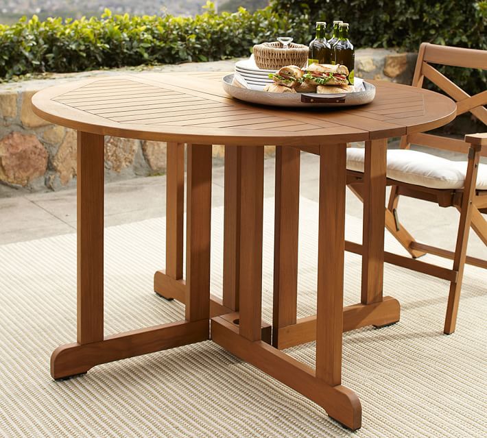 Outdoor Round Drop Leaf Table Designs Hampstead Teak Round Drop Leaf Dining Table Honey Pottery Barn