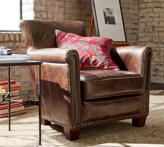 Irving Leather Armchair with Nailheads Pottery Barn