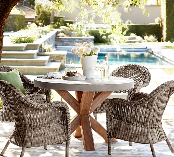 Abbott Round Dining Table & Torrey Roll-Arm Chair Set - Natural ... Abbott Round Dining Table & Torrey Roll-Arm Chair Set - Natural ...