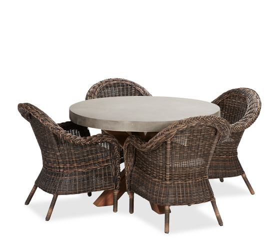 Abbott Round Table & Torrey Armchair Dining Set Pottery Barn