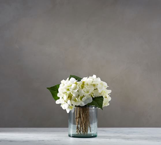 Faux White Hydrangea Arrangement in Glass Vase Pottery Barn