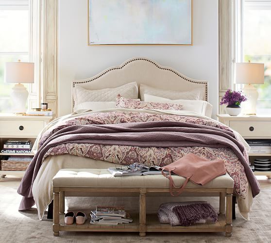 Fallon Upholstered Bed & Headboard Pottery Barn