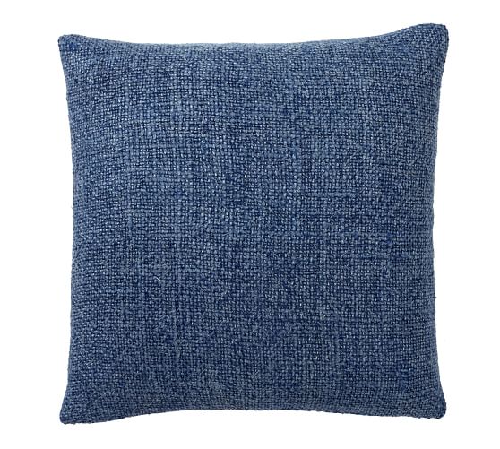 Faye Textured Linen Pillow Cover Stormy Blue Pottery Barn
