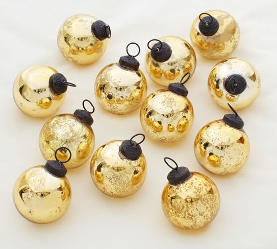 Gold Mercury Glass Ball Ornaments Set of 12 Pottery Barn