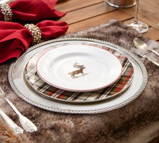 Denver Plaid Rim Dinner Plate, Set of 4 Pottery Barn