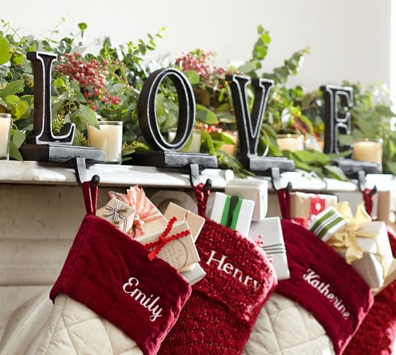Love Stocking Holder - Bronze finish | Pottery Barn Cast of weighty metal