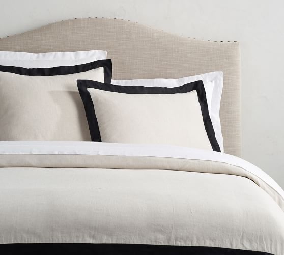 Belgian Linen Border Duvet Cover & Sham Natural/Black Pottery Barn