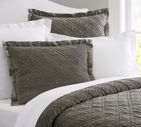 Washed Velvet Silk Quilt & Sham Dark Sage Pottery Barn