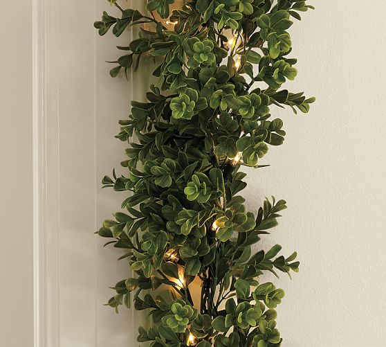 Indoor/Outdoor Lit Boxwood Garland Pottery Barn