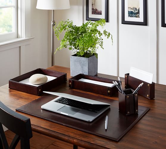 Saddle Chocolate Leather Desk Accessories Collection Pottery Barn Saddle Chocolate Leather Desk Accessories Collection