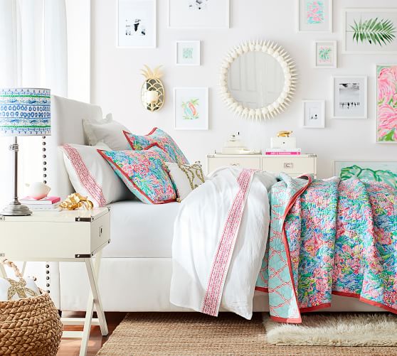 lilly pulitzer fan sea pants reversible quilt sham pottery barn sheet fan