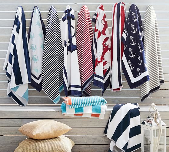 Reversible Awning Stripe Beach Towel Navy/Seabreeze Pottery Barn