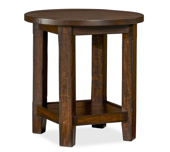 Benchwright Round Side Table, Rustic Mahogany Pottery Barn