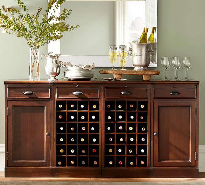 Modular Bar Buffet With 2 Wine Grid Bases Cabinets Pottery Barn
