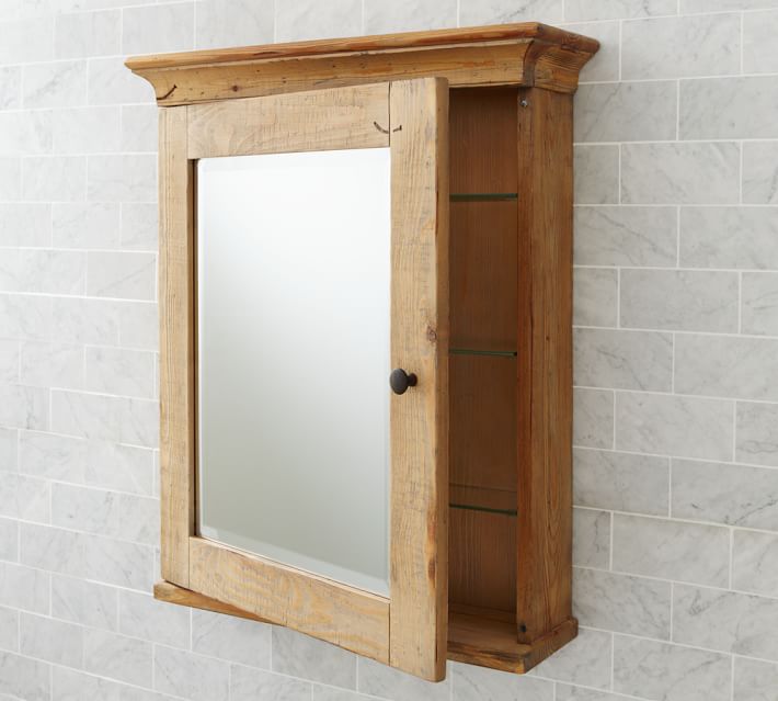 mason reclaimed wood wall-mounted medicine cabinet - wax pine finish