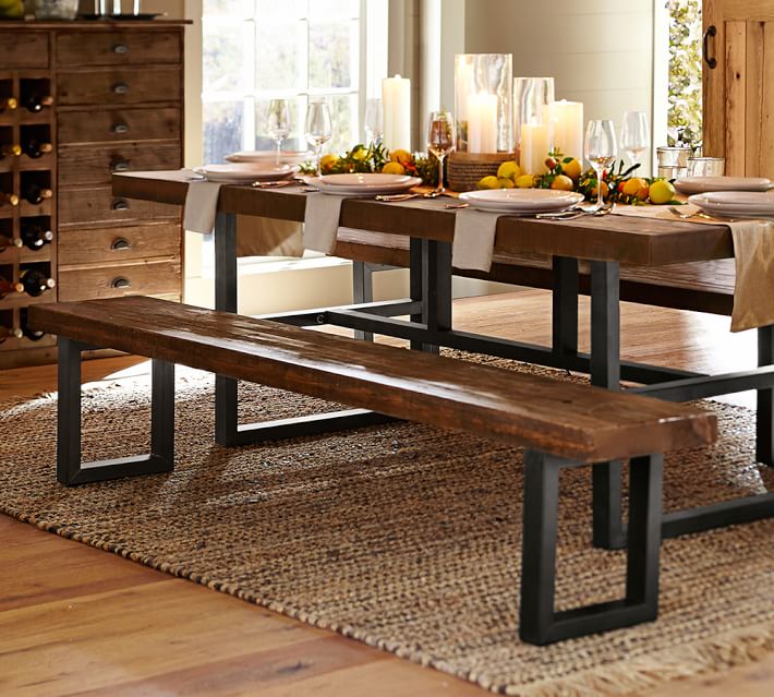 Griffin Reclaimed Fixed Table Bench 3 Piece Dining Set Pottery Griffin Reclaimed Fixed Table Bench 3 Piece Dining Set Pottery Barn