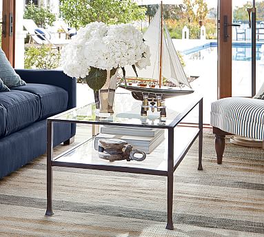 pottery barn tanner table coffee tables rectangular bronze finish side