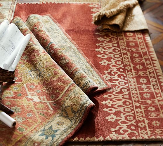 Desa Bordered Wool Rug Terra Cotta Pottery Barn