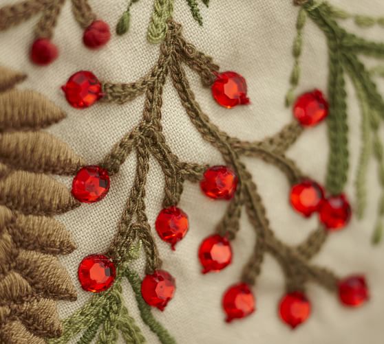 Pinecone & Berry Embroidered Table Runner Pottery Barn