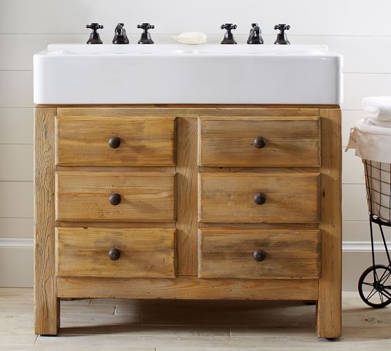 Mason Reclaimed Wood Double Sink Console Wax Pine Finish Pottery Barn