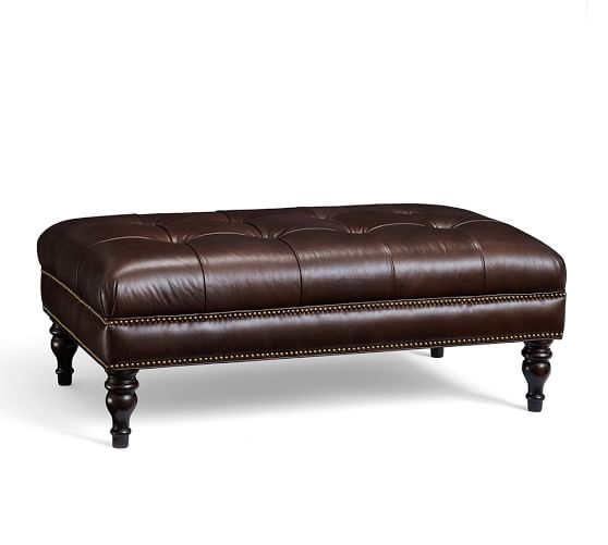 Martin Tufted Leather Ottoman Pottery Barn