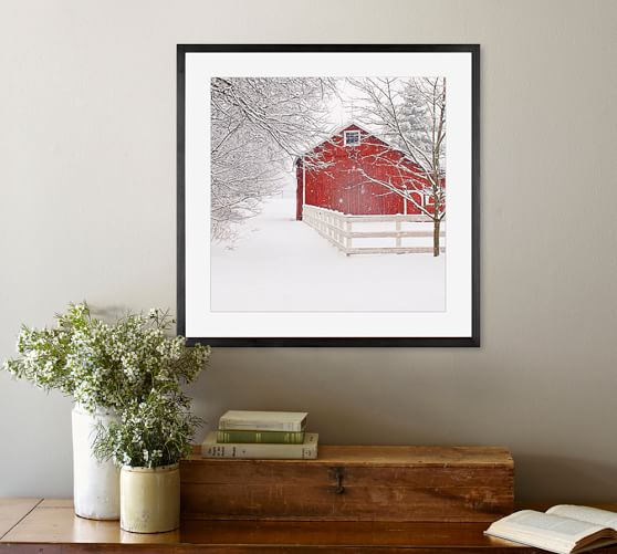 Red Barn in the Snow Framed Print by Cindy Taylor | Pottery Barn