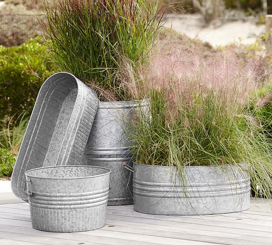 Eclectic Galvanized Metal Planters Pottery Barn