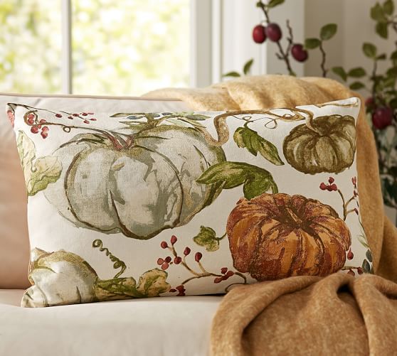 Watercolor Painted Pumpkin Patch Lumbar Pillow Cover Pottery Barn