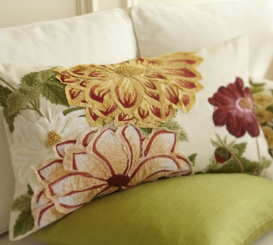 Dahlia Embroidered Lumbar Pillow Cover Pottery Barn