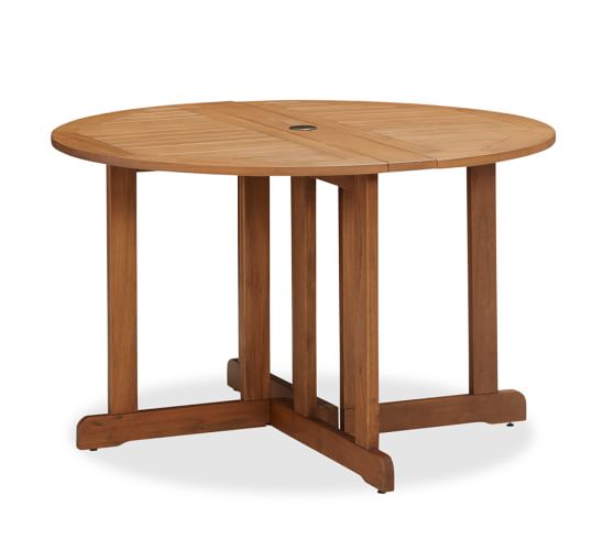 Hampstead Teak Round DropLeaf Dining Table Honey Pottery Barn