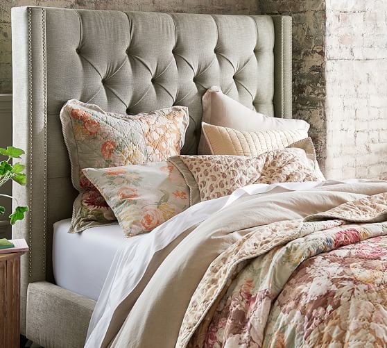 Harper Upholstered Tufted Tall Bed & Headboard Pottery Barn