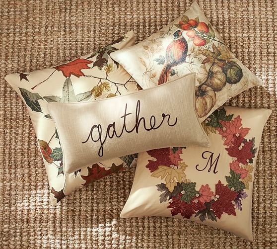 Fall Leaf Embroidered Wreath Pillow Cover Pottery Barn