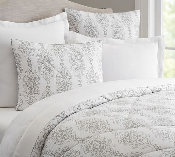 Dessi Print Reversible Comforter & Sham Gray Pottery Barn