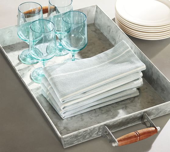 Galvanized Metal Rectangular Tray with Wood Handles Pottery Barn