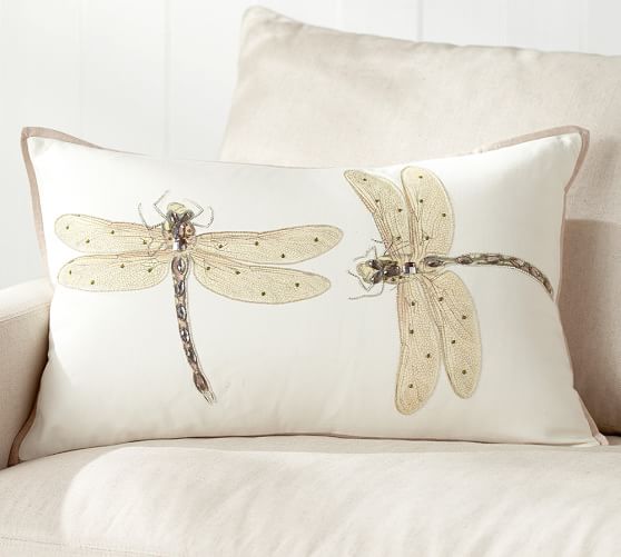Luxe Dragonfly Embroidered Lumbar Pillow Cover Pottery Barn