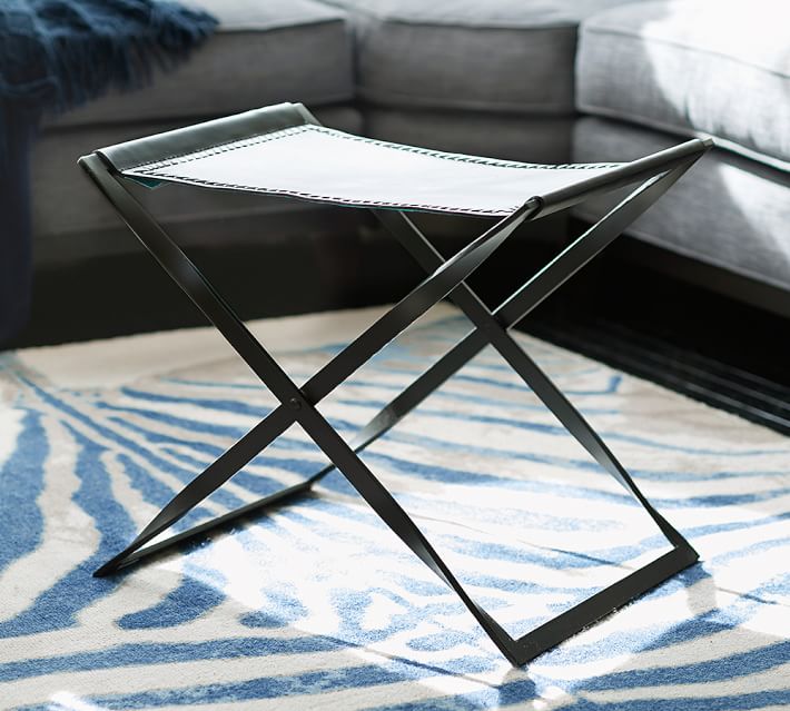 Edmond X Base Leather Stool | Pottery Barn Edmond X Base Leather Stool | Pottery Barn