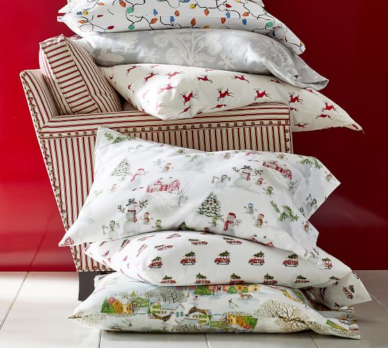 Snow Village Organic Printed Flannel Sheet Set Pottery Barn