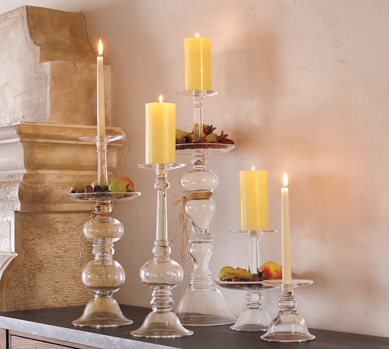 Addison Glass Candleholders | Pottery Barn Reflect and magnify candlelight with our sculptural glass candleholders. A handcrafted mix of solid and handblown glass