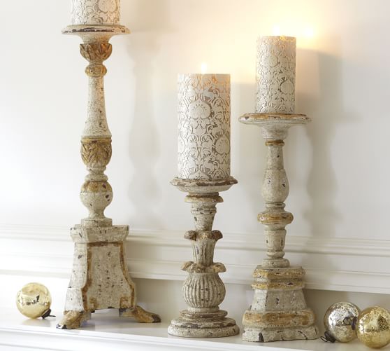 White & Gold Pillar Holders Pottery Barn